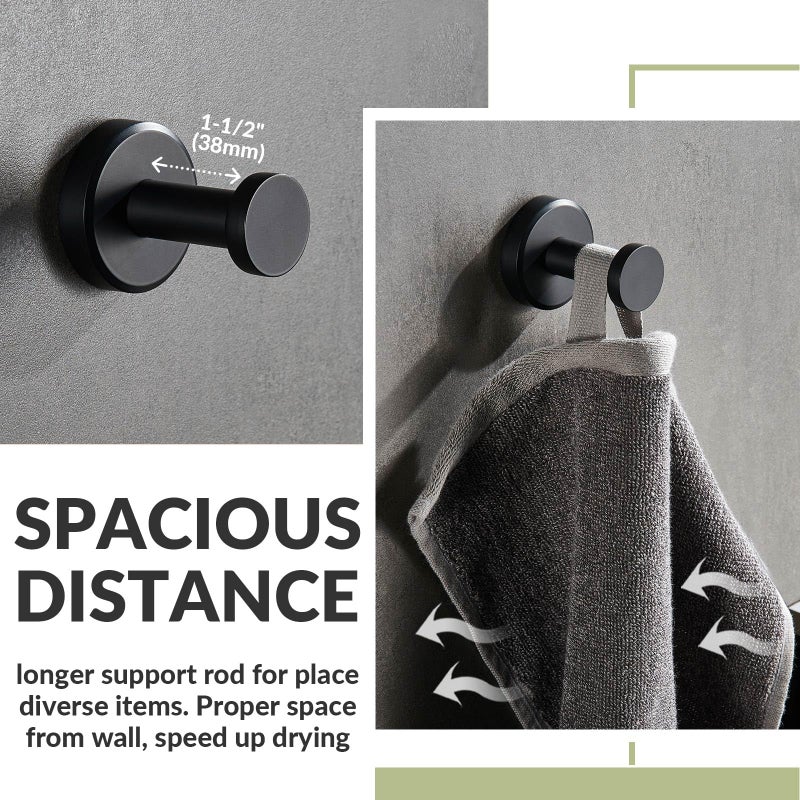 APLusee Matte Black Robe Towel Hook, 304 Stainless Steel Round Coat Hook for Home Storage, Wall Mount - Image 4